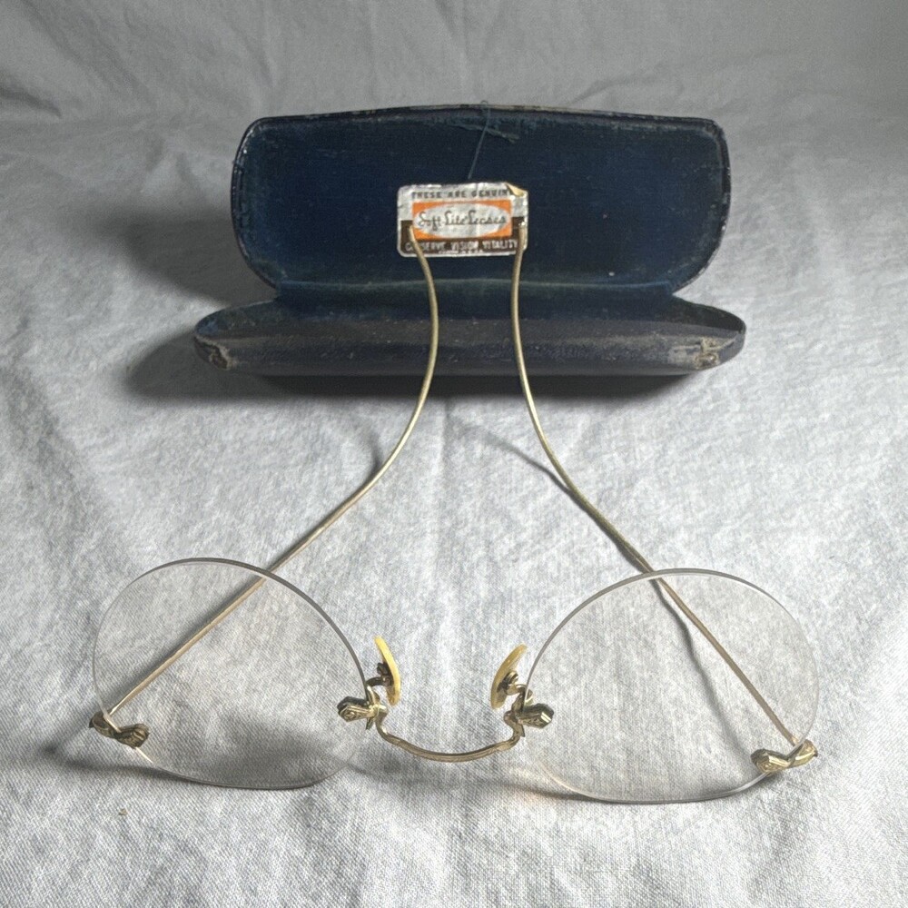 Vintage Bausch & Lomb 12K Gold Filled Rimless Glasses Soft-Lite Lenses 1930s